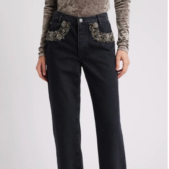 Frame Atelier of Denim The Beaded Hang Embellished Bling Black Jeans 27 NWT $598 - Picture 6 of 8